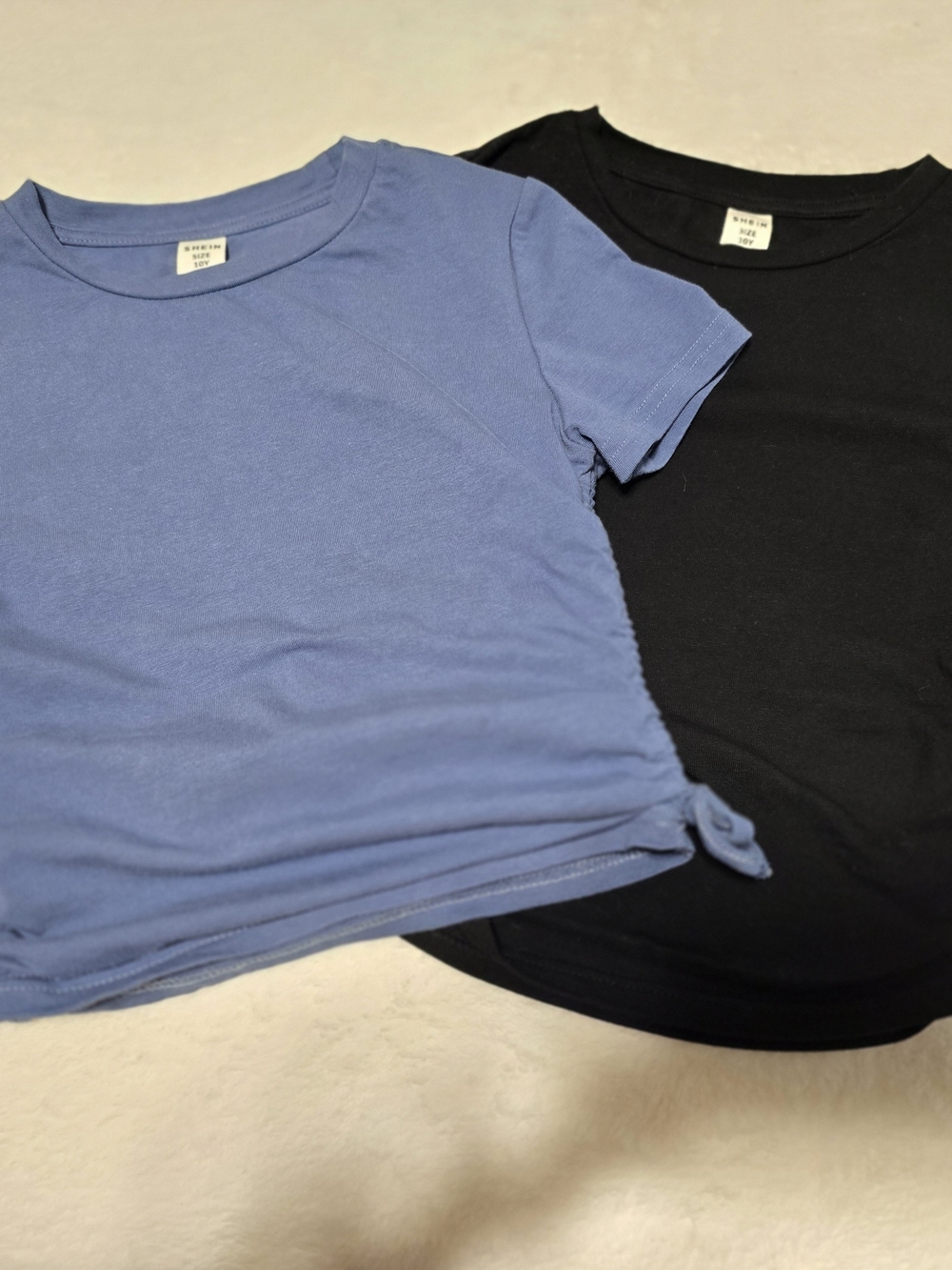 SHEIN Kids Short Sleeve Tees in Blue and Black - Side Tie Detail